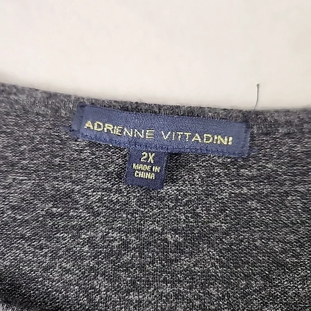 Adrienne Vittadini 2XL Grey Crystal Studded Round Neck Sweater Gathered Sleeve - Picture 3 of 9